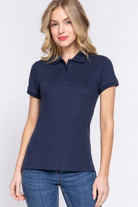 NAVY / S ACTIVE BASIC Full Size Classic Short Sleeve Polo Top