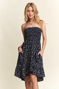 Navy / S ADORA Smocked Floral Tube Dress with Pockets