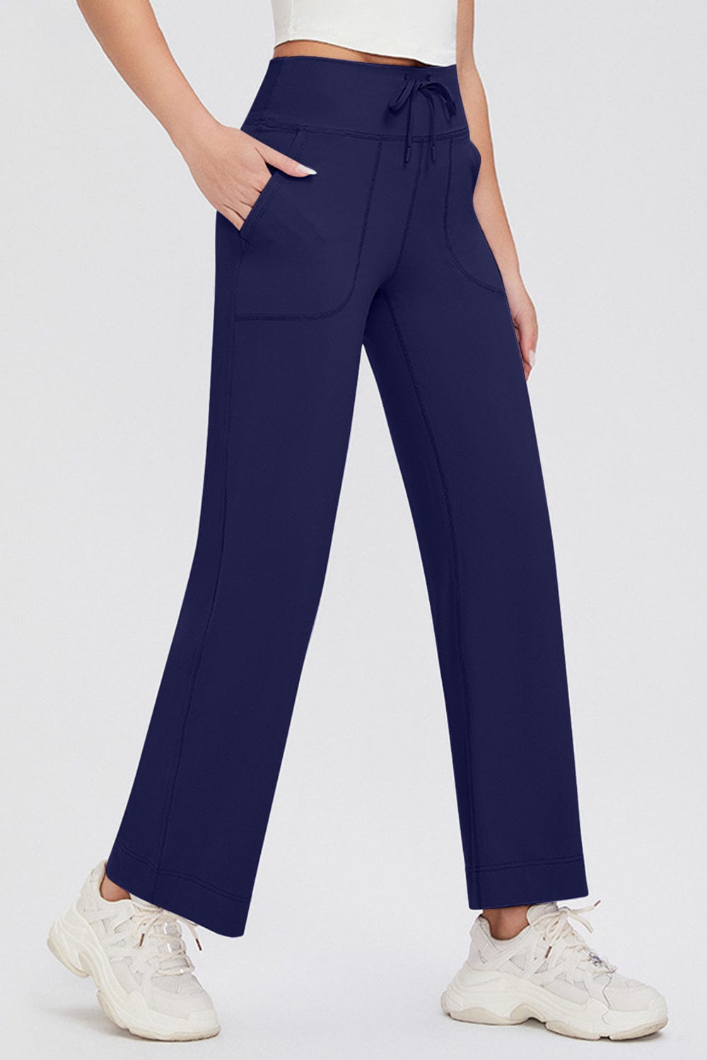 Navy / S Basic Bae Full Size Drawstring High Waist Pants with Pockets