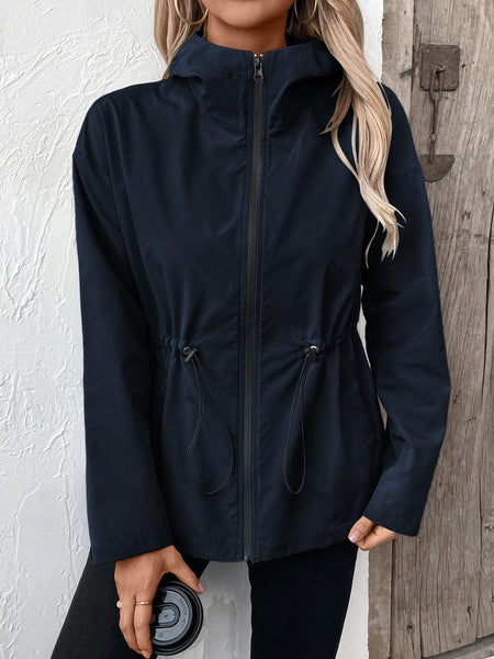 Navy / S Ivy Lane Drawstring Zip Up Hooded Jacket