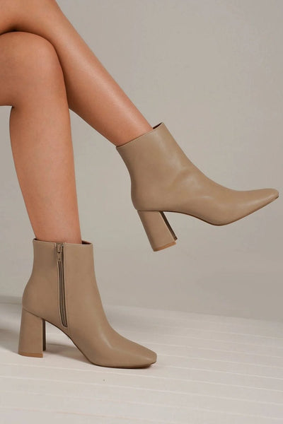 Nude / 6 Beast Fashion PU Leather Block Heel Boots with Side Zippers