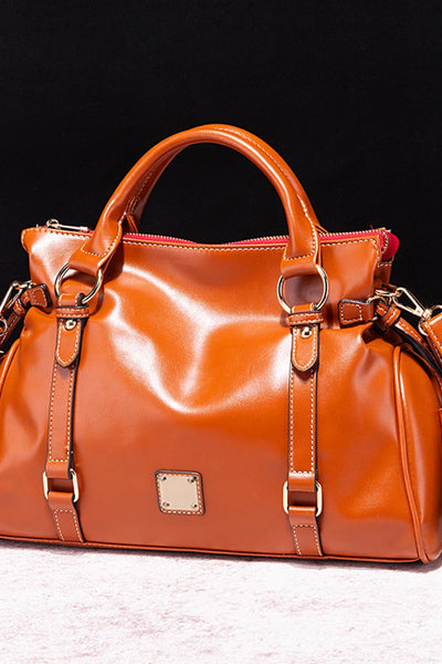 Ochre / One Size PU Leather Handbag with Tassels