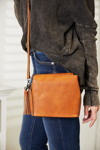 Ochre / One Size SHOMICO PU Leather Crossbody Bag with Tassel