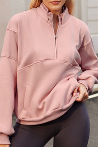 Pale Blush / S Half Zip Drop Shoulder Long Sleeve Sweatshirt