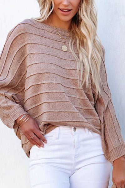 Pale Blush / S Round Neck Long Sleeve Knit Top