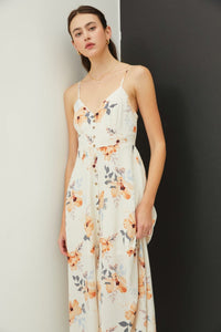PEACH HIBISCUS / S Be Cool Floral Button Down Cami Midi Dress