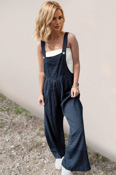 Peacock  Blue / S Oh Full Size Plaid Wide Leg Overalls with Pockets