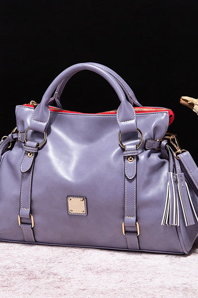 Periwinkle / One Size PU Leather Handbag with Tassels