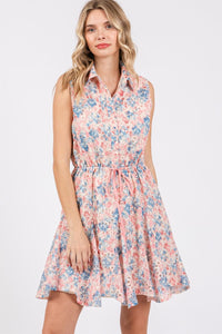 Pink Multi / S GeeGee Full Size Floral Eyelet Sleeveless Mini Dress