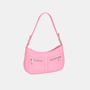 Pink / One Size David Jones Front Double Zip Design PU Leather Shoulder Bag