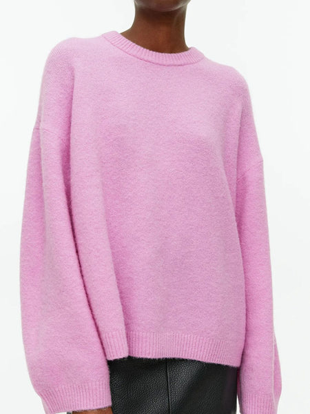 Pink / One Size Round Neck Drop Shoulder Sweater