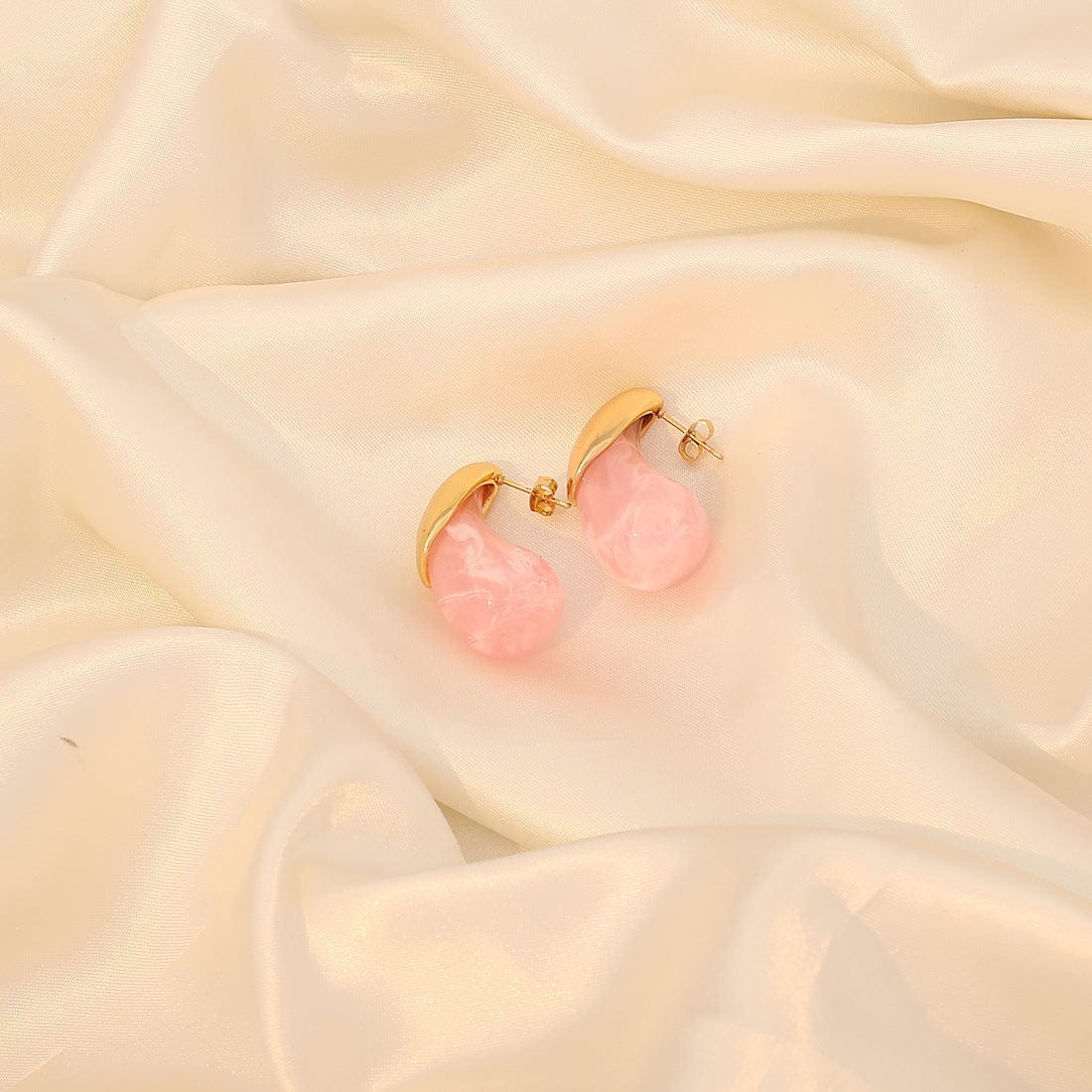 Pink / One Size Stainless Steel Resin Geometric Shape Earrings