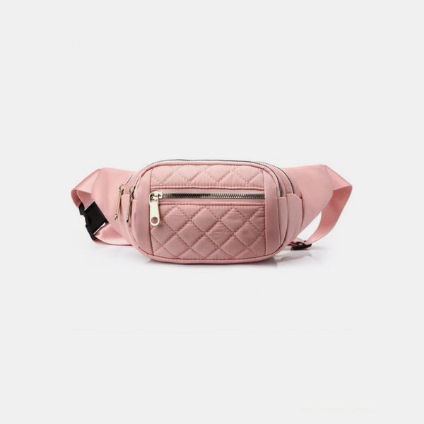 Pink / One Size Zenana Quilted Multi Pocket Waist Belt Bag