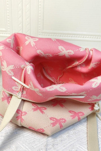 Pink / One Size Zenana Ribbon Bowknot Pattern Crossbody Bucket