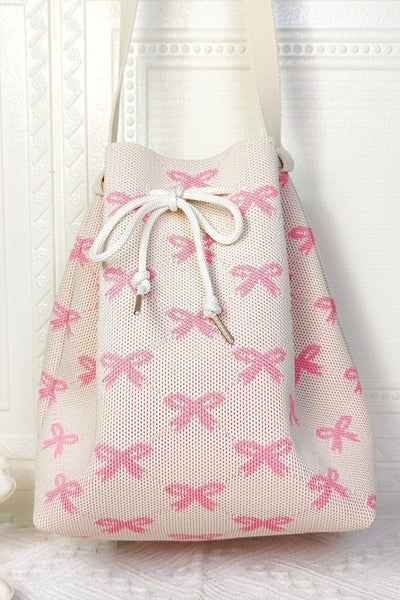 Pink / One Size Zenana Ribbon Bowknot Pattern Crossbody Bucket