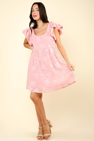 Pink / S VERY J Flower Embroidered Organza Mini Dress