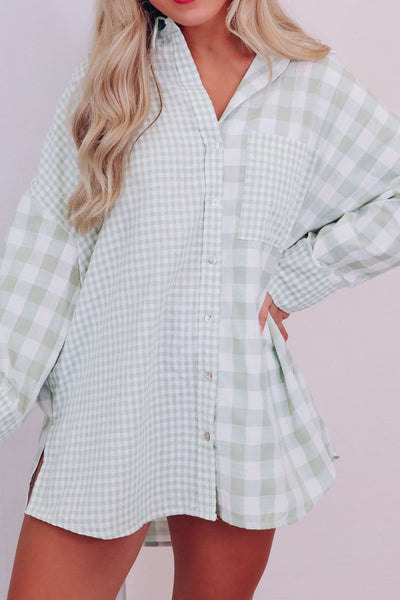 Pocketed Plaid Collared Neck Long Sleeve Shirt