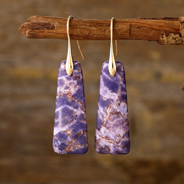 Purple/Gold / One Size Copper Natural Stone Earrings