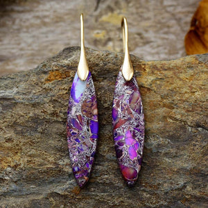 Purple/Gold / One Size Copper Natural Stone Geometric Shape Earrings