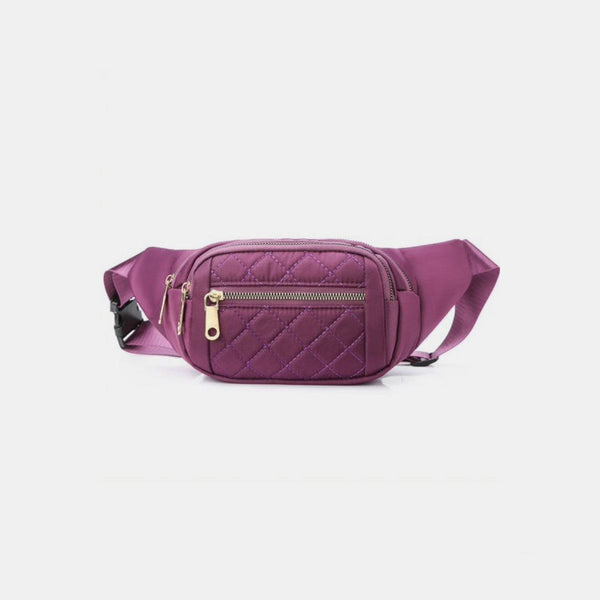 Purple / One Size Zenana Quilted Multi Pocket Waist Belt Bag