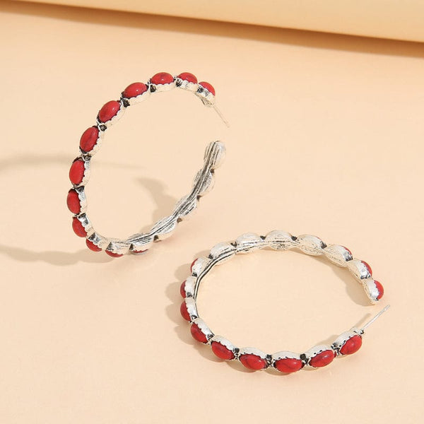 Red / One Size Artificial Turquoise C-Hoop Earrings