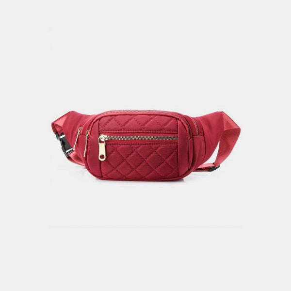 Red / One Size Zenana Quilted Multi Pocket Waist Belt Bag