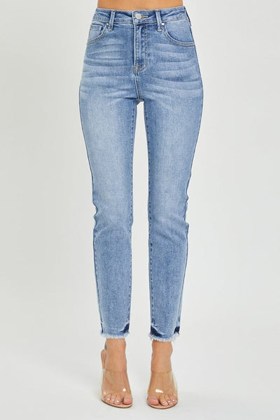 RISEN Full Size High Rise Frayed Hem Skinny Jeans