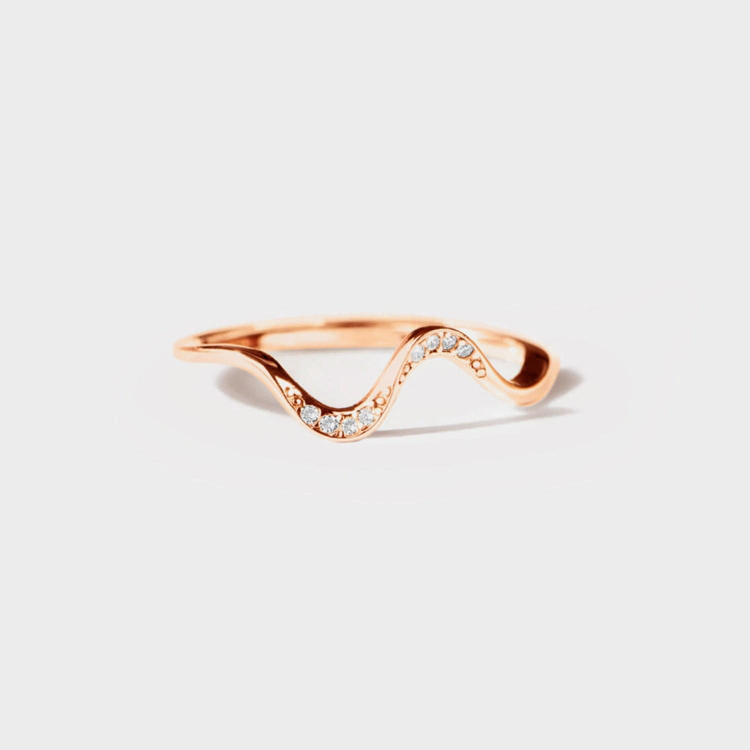 Rose Gold / 5 925 Sterling Silver Inlaid Zircon Wave Shape Ring