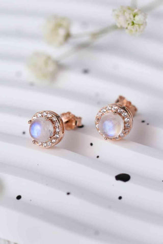 Rose Gold / One Size High Quality Natural Moonstone 925 Sterling Silver Stud Earrings