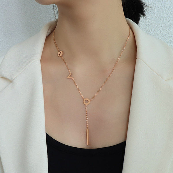 Rose Gold / One Size Titanium Steel Letter Necklace