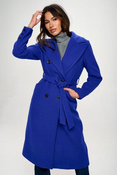 Royal Blue / S Coalition LA Double-Breasted Longline Coat with Belt