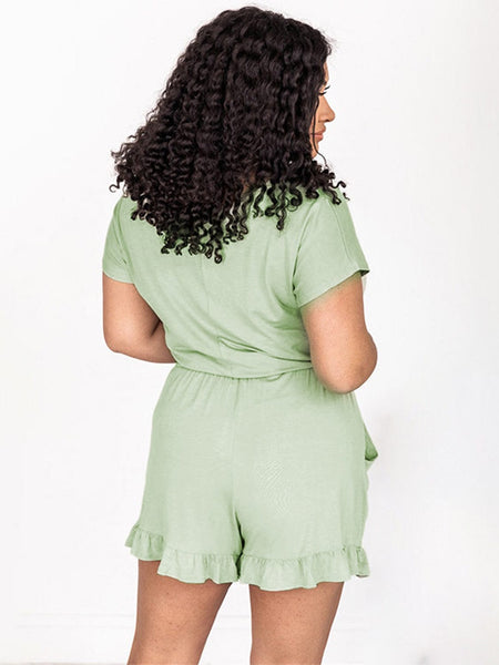 Ruffled Boat Neck Short Sleeve Romper