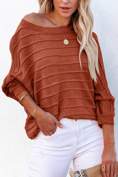 Rust / S Round Neck Long Sleeve Knit Top