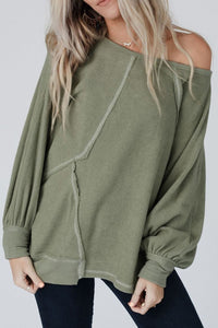 Sage / S Exposed Seam Single Shoulder Long Sleeve Top