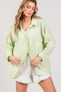 SAGE / S/M SAGE + FIG Striped Button Up Long Sleeve Shirt