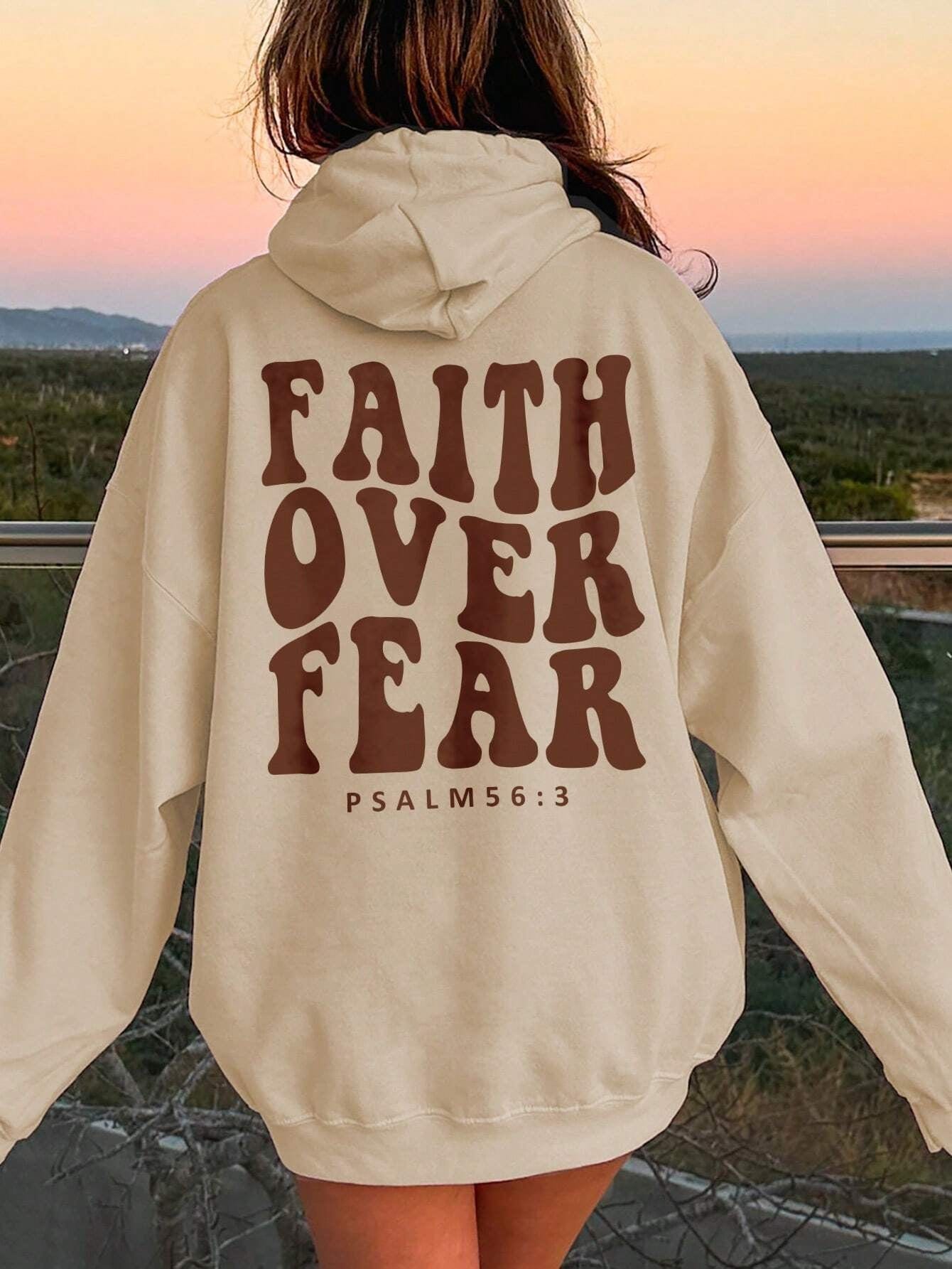 Sand / S FAITH OVER FEAR Dropped Shoulder Hoodie