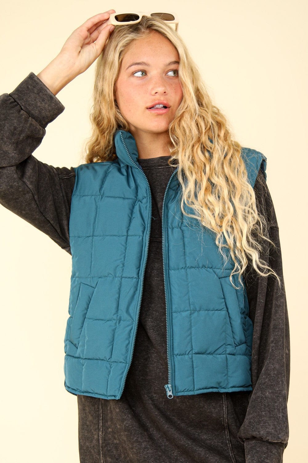 Sea Foam / S VERY J Zip Up Puffer Padded Warm Vest