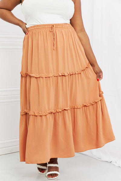 Sherbet / S Zenana Summer Days Full Size Ruffled Maxi Skirt in Butter Orange