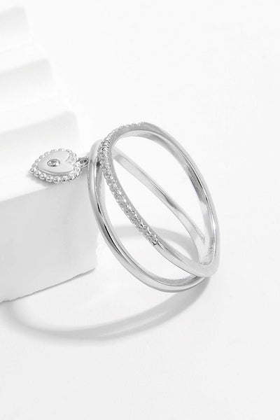 Silver / 6 925 Sterling Silver Zircon Heart Charm Ring