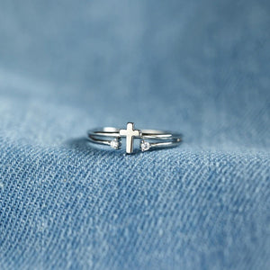 Silver / One Size 925 Sterling Silver Cross Ring