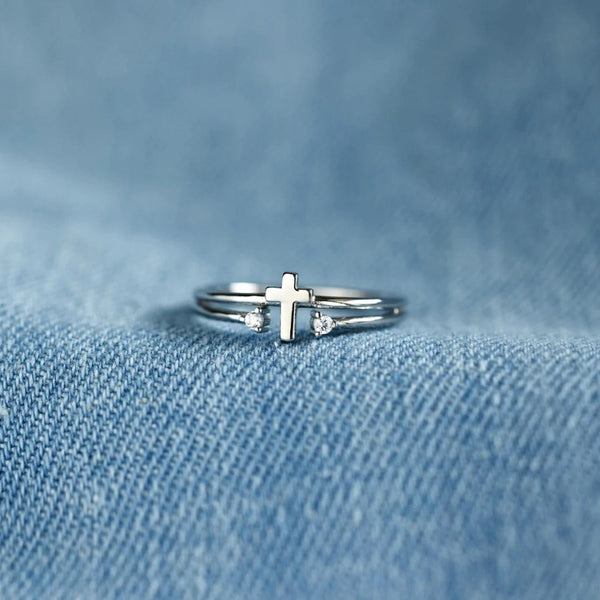 Silver / One Size 925 Sterling Silver Cross Ring