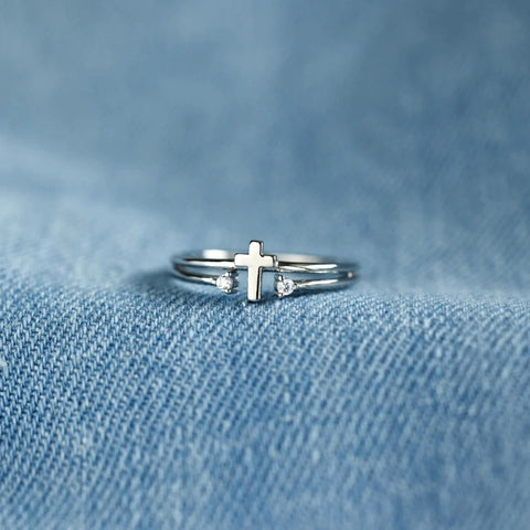 Silver / One Size 925 Sterling Silver Cross Ring