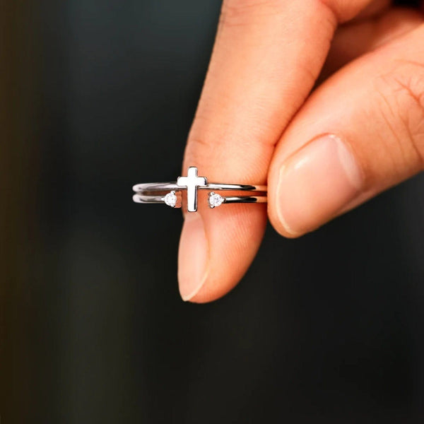 Silver / One Size 925 Sterling Silver Cross Ring