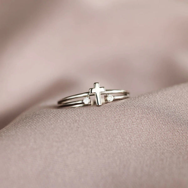 Silver / One Size 925 Sterling Silver Cross Ring