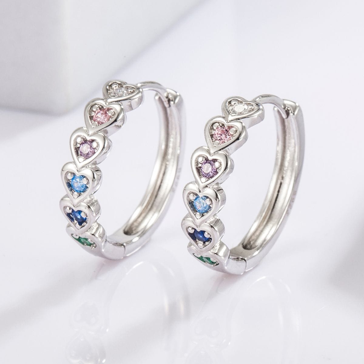 Silver / One Size 925 Sterling Silver Inlaid Zircon Heart Huggie Earrings