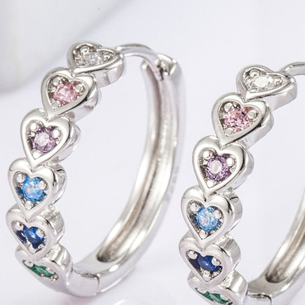 Silver / One Size 925 Sterling Silver Inlaid Zircon Heart Huggie Earrings