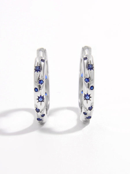 Silver / One Size 925 Sterling Silver Inlaid Zircon Huggie Earrings