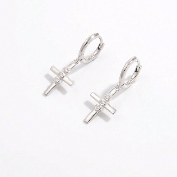 Silver / One Size 925 Sterling Silver Zircon Cross Earrings