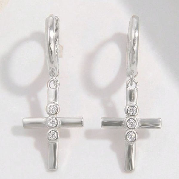 Silver / One Size 925 Sterling Silver Zircon Cross Earrings