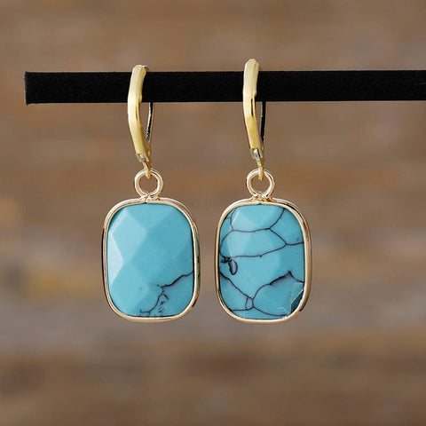 Sky Blue / One Size Copper Natural Stone Dangle Earrings